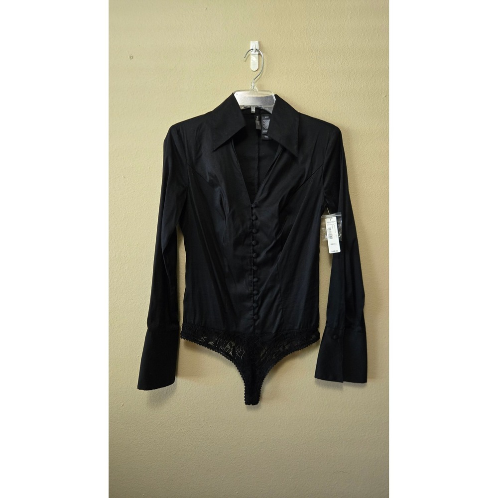Bisou Bisou Michele Bohbot Black Lace Thong Bodice Bodysuit Small NWT